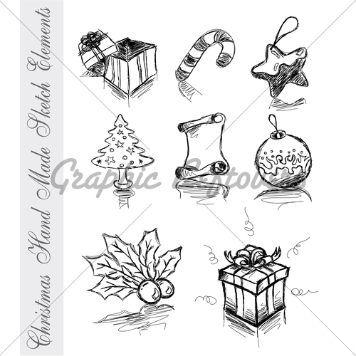 500x500 Hand Made Sketch Of Christmas Design Elements Gl Stock Images - Christmas Pictures Sketches