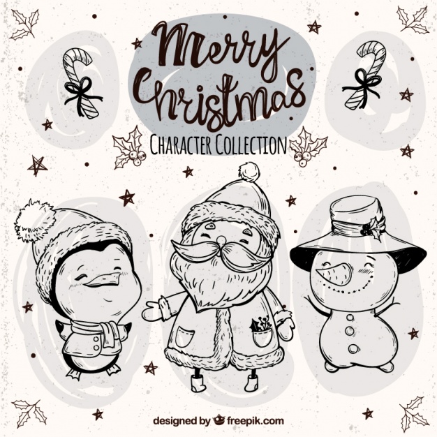 626x626 Sketches Of Funny Christmas Characters With Hats Vector Free - Christmas Pictures Sketches