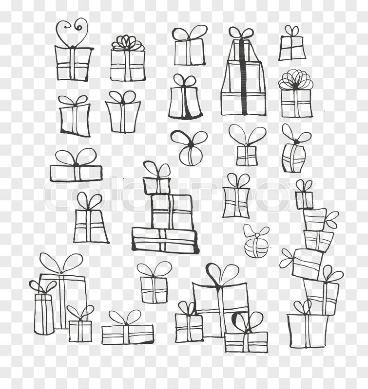 755x800 Collection Of Doodle Sketch Christmas Gift Boxes. Stock Vector - Christmas Present Sketch