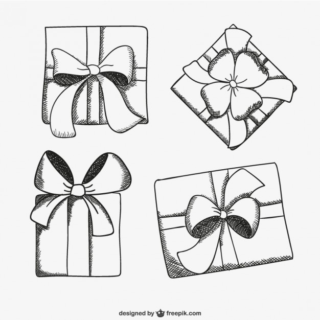 626x626 Present Box Sketch Drawings Vector Free Download - Christmas Present Sketch