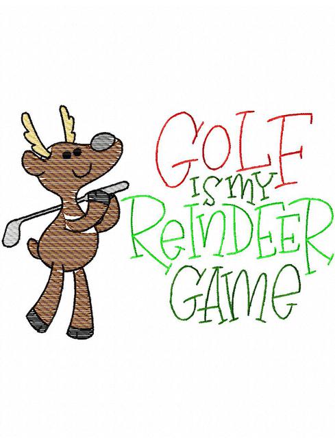 489x640 Golf Is My Reindeer Game Sketch Embroidery Design - Christmas Reindeer Sketch