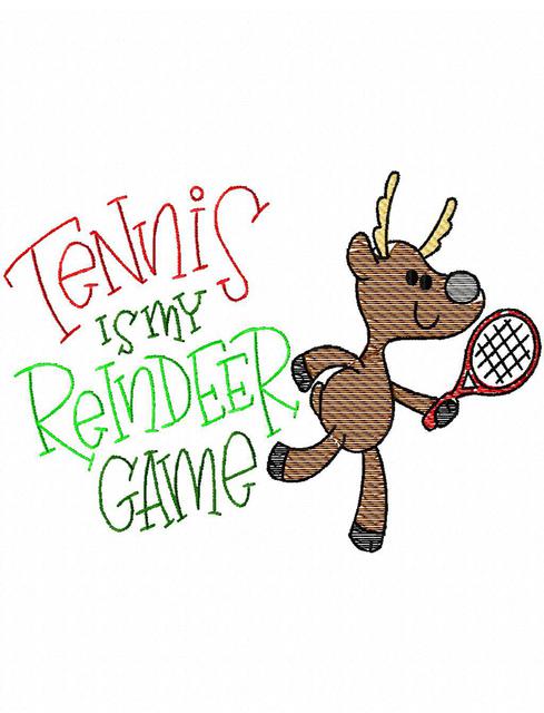 489x640 Tennis Is My Reindeer Game Sketch Embroidery Design - Christmas Reindeer Sketch