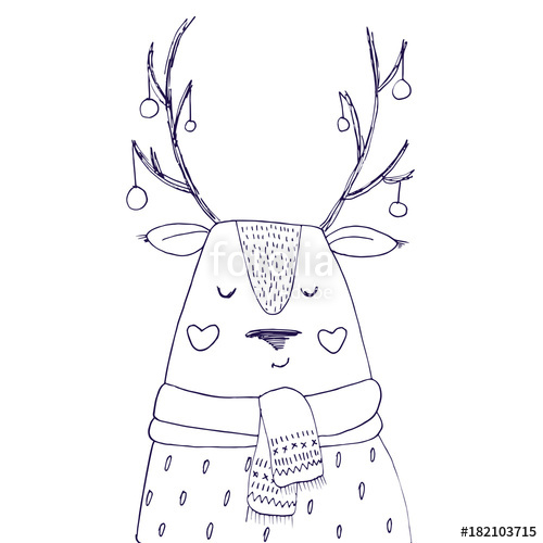 500x500 Vector Deer Animal. Hand Drawn Christmas Reindeer Sketch Stock - Christmas Reindeer Sketch