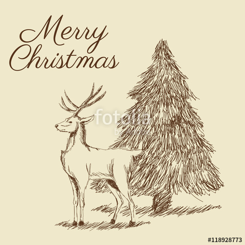 500x500 Pine Tree Reindeer Deer Merry Christmas Decoration Celebration - Christmas Reindeer Sketch