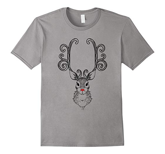 562x526 Christmas Reindeer Graphic Sketch Curly Antlers T - Christmas Reindeer Sketch