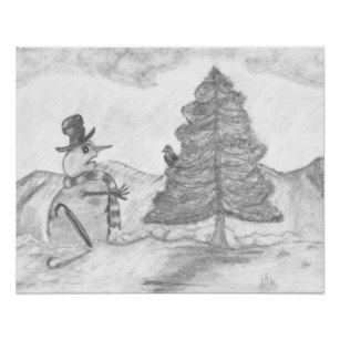307x307 Drawing Christmas Posters Amp Photo Prints Zazzle - Christmas Scene Sketch