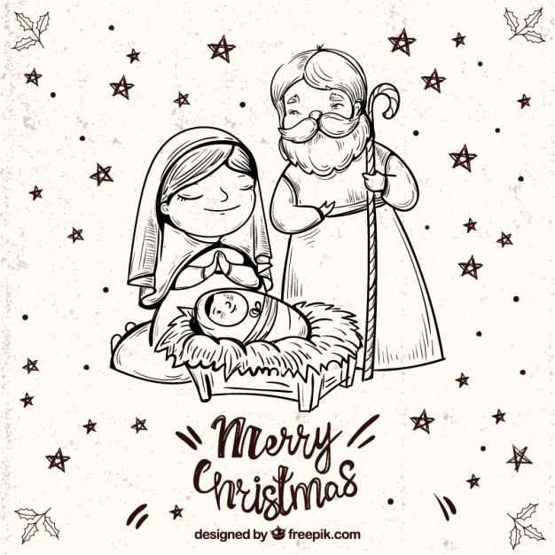 626x626 Merry Christmas Background With Nativity Scene Sketch Vector - Christmas Scene Sketch