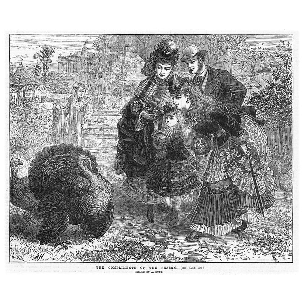 1000x1000 Victorian Christmas Scene Family Inspecting A Turkey - Christmas Scene Sketch