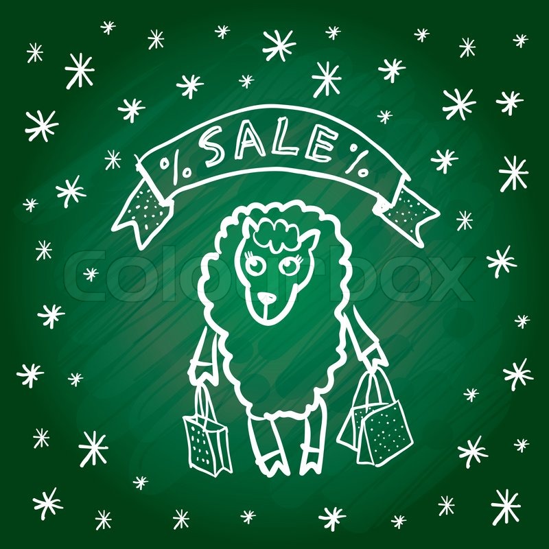 800x800 Christmas Sale. Merry Christmas Card. Funny Sheep Girl With - Christmas Sketch Funny