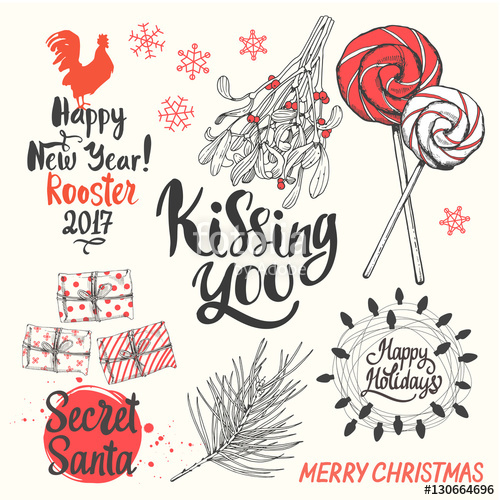 500x500 Christmas Vector Illustration Set In Sketch Style. Present On - Christmas Sketch Funny