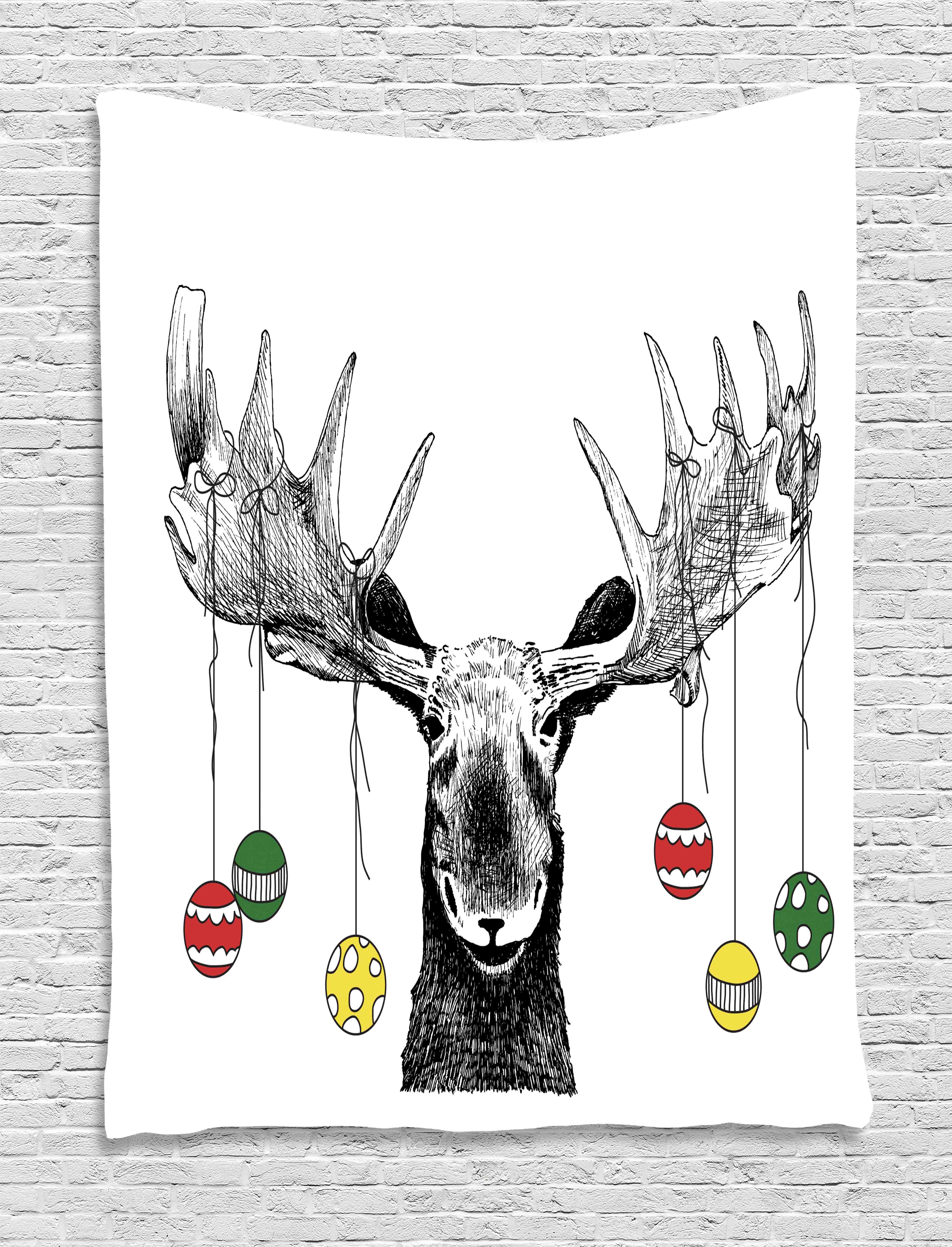 4252x5568 Moose Decor Tapestry, Christmas Moose With Xmas Ornaments Balls - Christmas Sketch Funny
