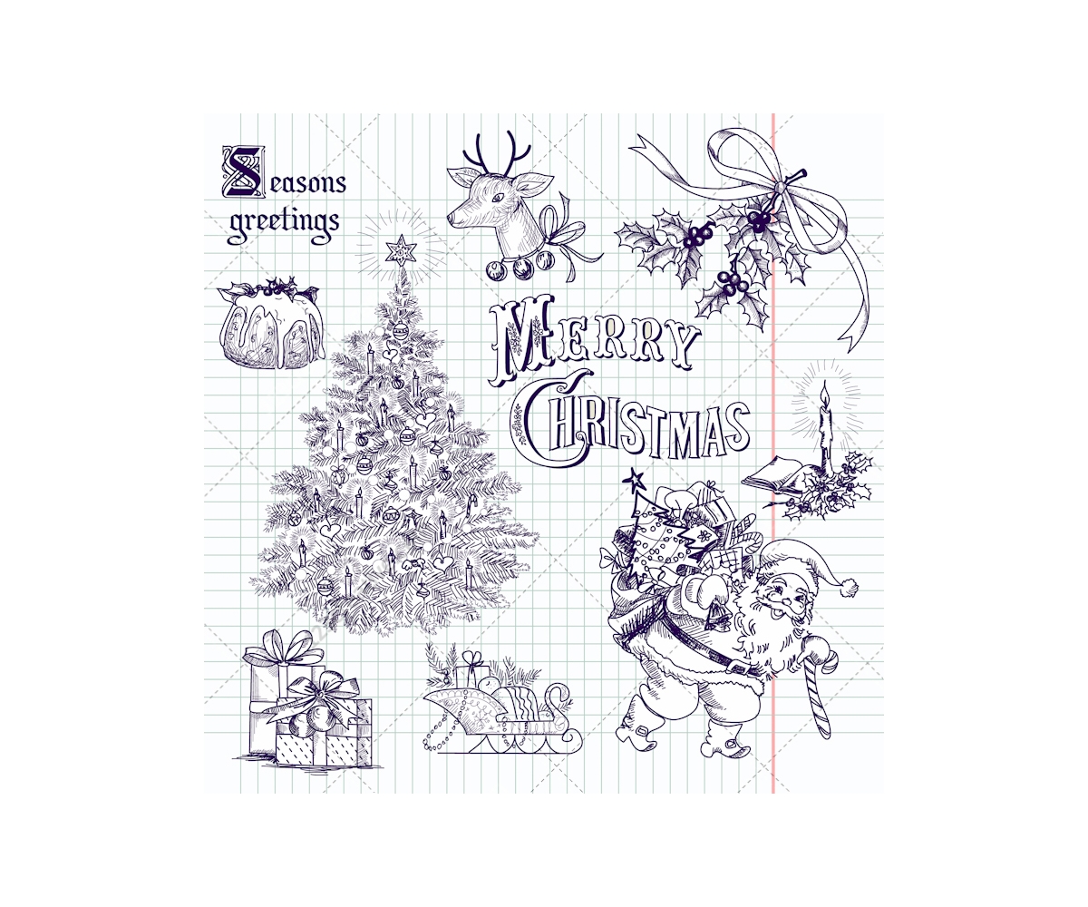 1200x1000 Christmas Vector Pack - Christmas Sketch Images