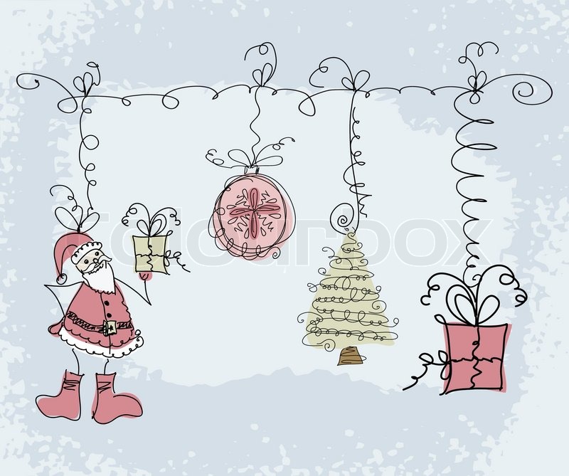 800x669 Hand Drawn Christmas Doodle Sketch Objects. Santa, Gift Boxes - Christmas Sketch Images
