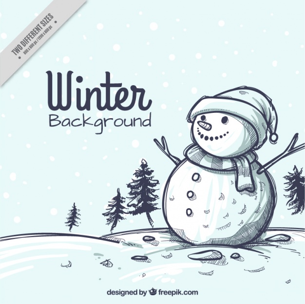 626x625 Snowy Landscape Christmas Sketch Background With Snowman Vector - Christmas Sketches