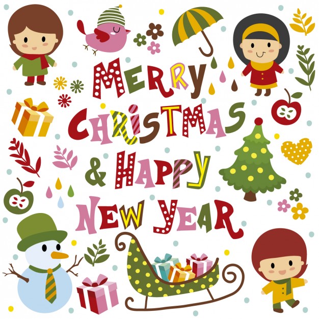 626x626 Merry Christmas And Happy New Year Card Vector Free Download - Christmas Sketches For Children