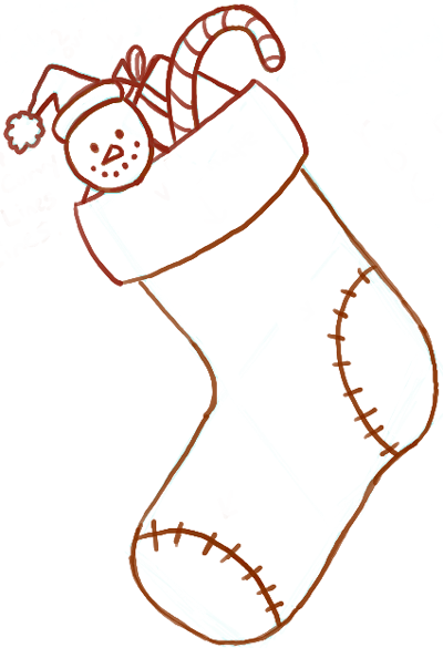 400x585 How To Draw Christmas Stockings With Easy Steps For Kids - Christmas Stocking Sketch