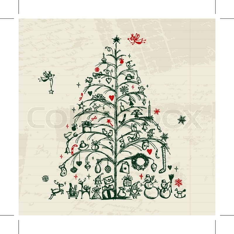 800x800 Christmas Tree Sketch For Your Design Stock Vector Colourbox - Christmas Tree Sketch