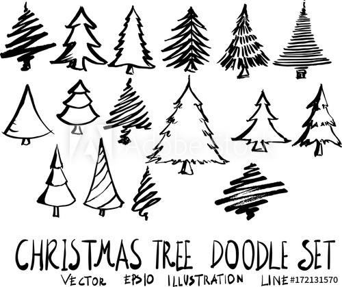 500x419 Set Of Christmas Tree Doodle Illustration Hand Drawn Sketch Line - Christmas Tree Sketch