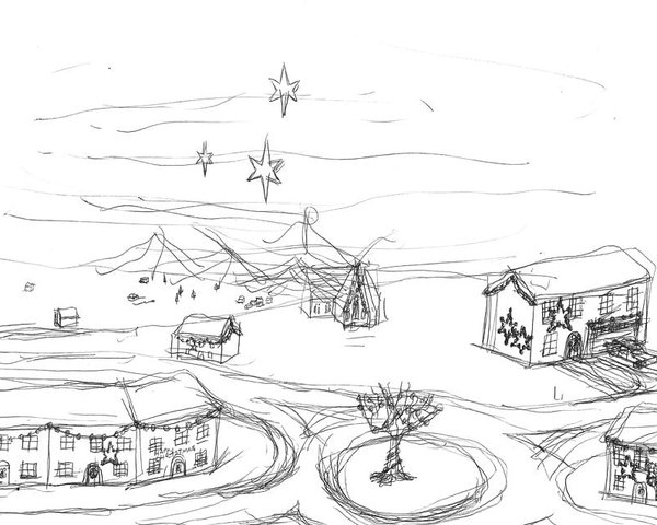 600x480 Christmas Village Poster By Artists With Autism Inc - Christmas Village Sketch