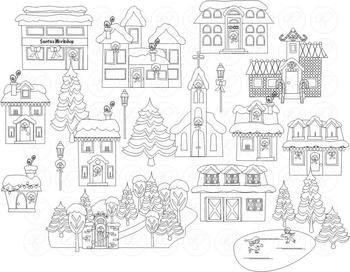 350x272 My Community Christmas Village Clipart By Poppydreamz Tpt - Christmas Village Sketch