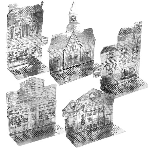 500x500 The Magic Christmas Village 5 Piece Gift Set - Christmas Village Sketch