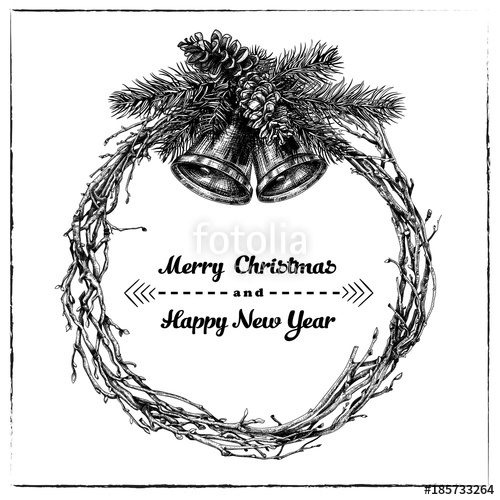 500x500 Christmas Wreath Made Of Twigs Of Vines And Pine, With Cones And - Christmas Wreath Sketch