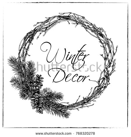 450x470 Christmas Wreath Made Of Twigs Of Vines And Pine Trees With Cones - Christmas Wreath Sketch