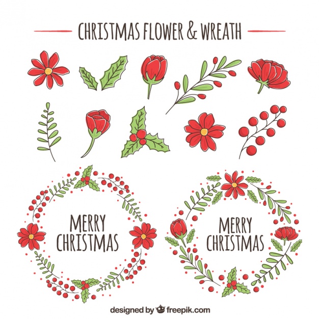 626x626 Christmas Wreaths And Flower Sketches Vector Free Download - Christmas Wreath Sketch