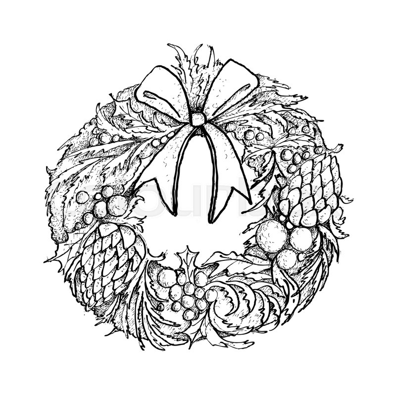 800x800 Illustration Hand Drawn Sketch Of A Beautiful Christmas Wreath - Christmas Wreath Sketch