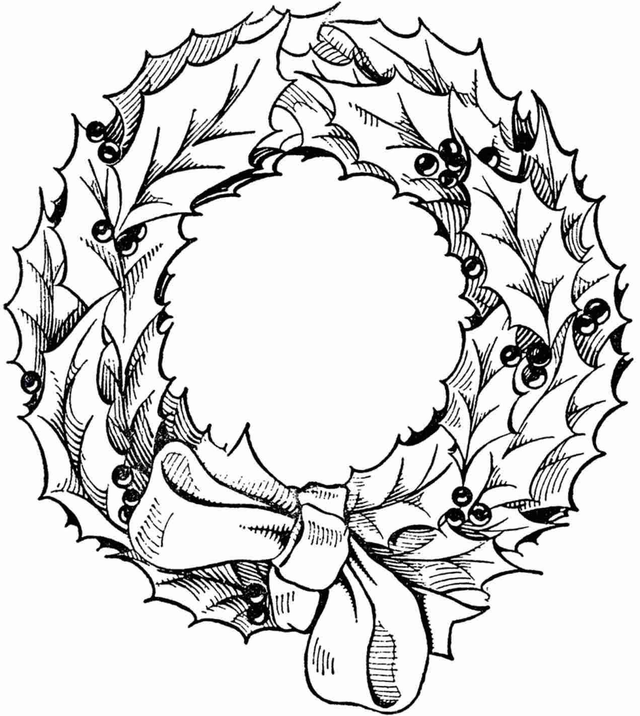 1271x1422 Christmas Garland Clipart Black And White Arusty South - Christmas Wreath Sketch