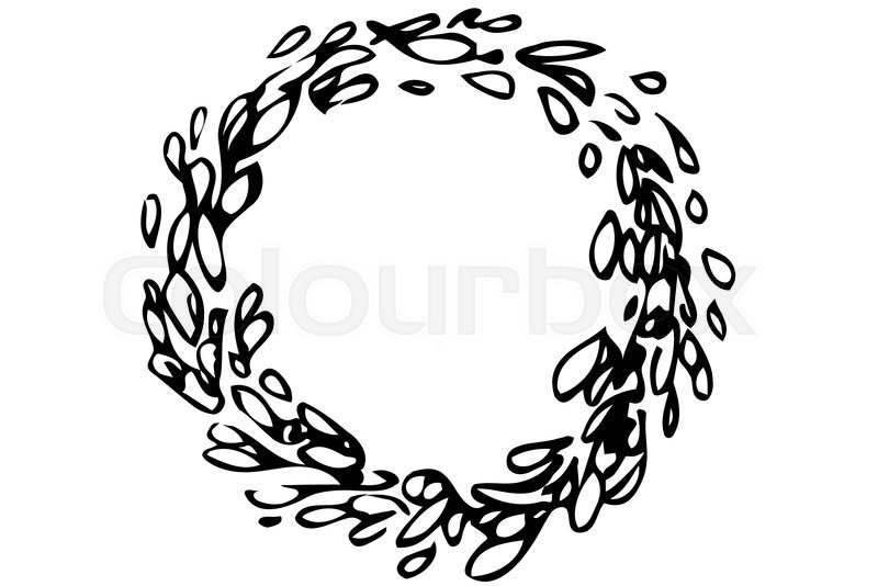 800x534 Black And White Vector Sketch Round Christmas Wreath Stock - Christmas Wreath Sketch
