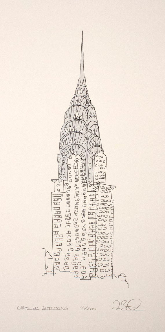 570x1143 Chrysler Building Etsy - Chrysler Building Sketch