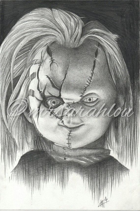 570x856 Chucky Doll Black And White Graphite Pencil Drawing By Mrsarahlou - Chucky Sketch