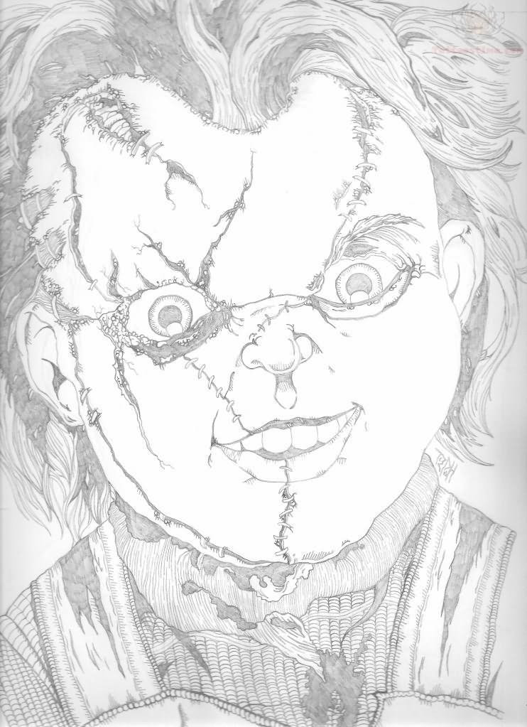 742x1023 Grey Sketch Chucky Tattoo - Chucky Sketch