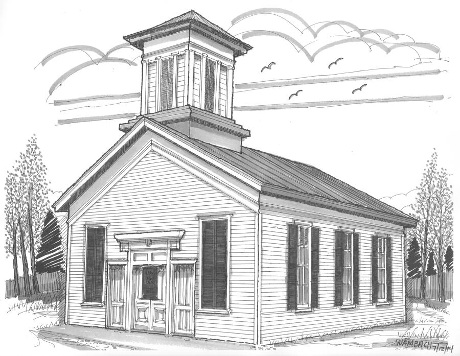 900x697 Emmanuel Lutheran Church Drawing By Richard Wambach - Church Building Sketch