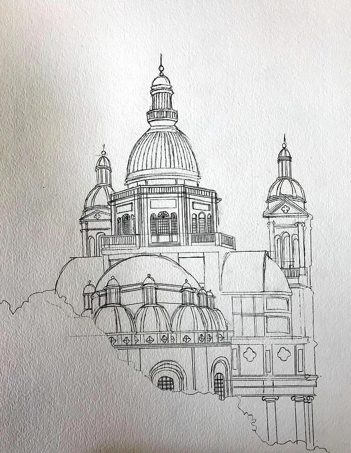 697x900 Sketch Christ The King Church Drawing By Ray Agius - Church Sketch