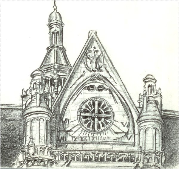 600x565 Chatelet Church Sketch Paris By Maddrawings - Church Sketch