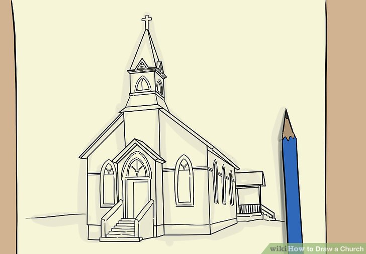 728x507 How To Draw A Church 8 Steps (With Pictures) - Church Sketch Images