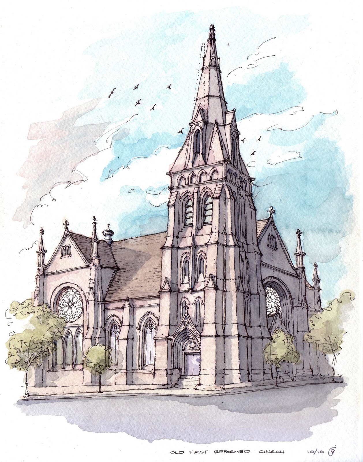 1258x1600 Park Slope Sketch Old First Reformed Church - Church Sketch Images