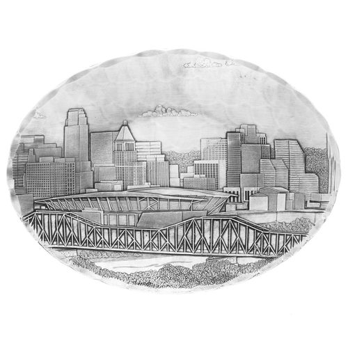 500x500 Cincinnati Skyline Small Oval Dish - Cincinnati Skyline Sketch