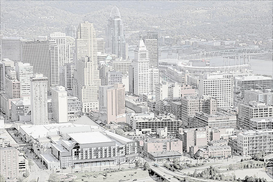 900x600 Downtown Cincinnati Drawing By Mountain Dreams - Cincinnati Skyline Sketch