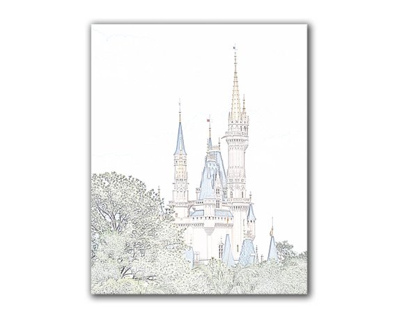 570x456 Disney Art Princess Cinderella Castle Pastel Pencil Sketch Etsy - Cinderella Castle Sketch