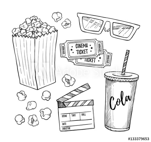 500x469 Hand Drawn Vector Illustrations - Cinema Sketch