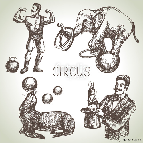 500x500 Hand Drawn Sketch Circus And Amusement Vector Illustrations Stock - Circus Sketch