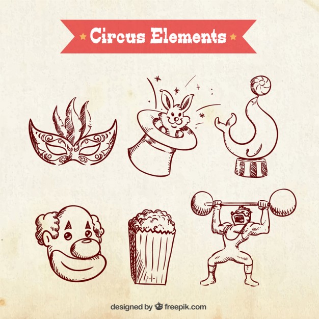 626x626 Sketches Circus Elements Pack Vector Free Download - Circus Sketch