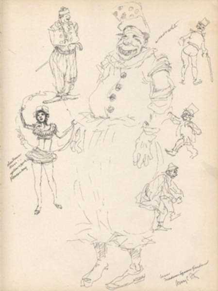 449x600 Circus Clown Sketch, Madison Square Garden (New York) Childs Gallery - Circus Sketch