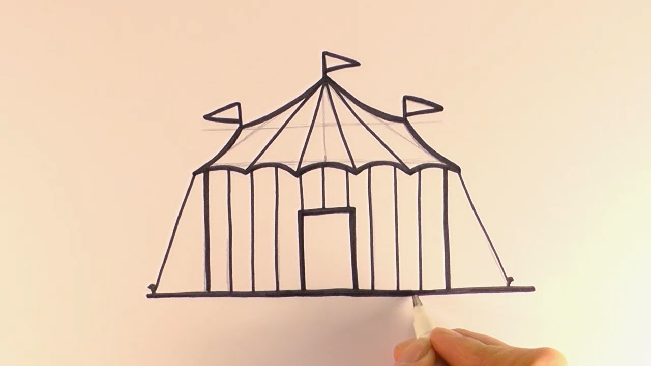 1280x720 How To Draw A Cartoon Circus Tent - Circus Tent Sketch