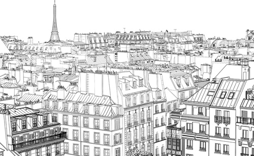 500x307 Drawing City Buildings And Scenery Vector Free Vector In - City Building Sketch
