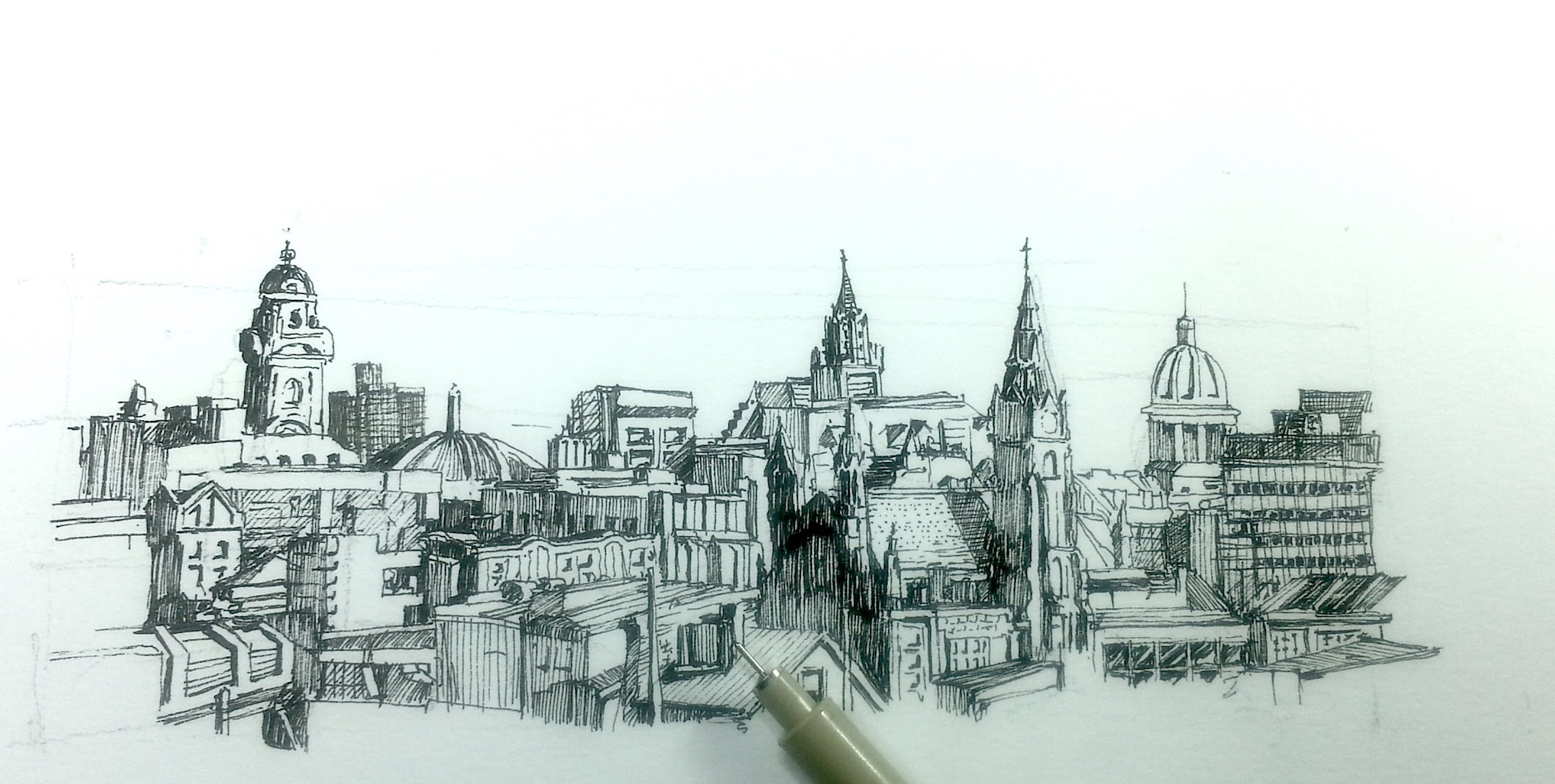 2120x1069 How To Draw A Panoramic City Skyline Or Cityscape With Buildings - City Building Sketch