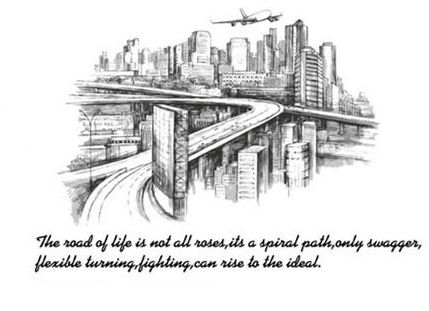 429x311 Black And White Hand Painted Sketch City Building Living Room - City Building Sketch